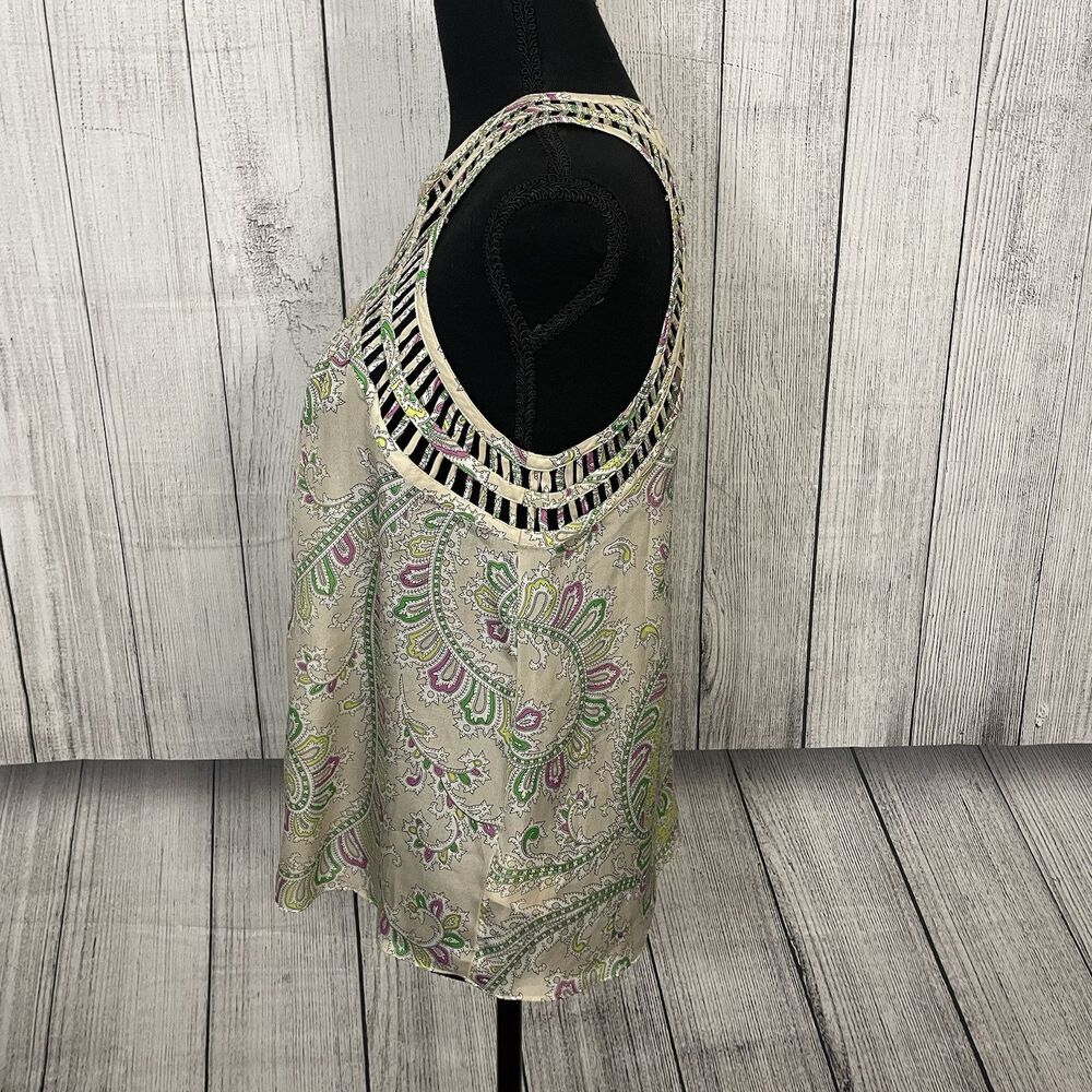 Anthropologie Leifnotes Women's Size 2 Multicolor Paisley Silk Lattice Trim Top - Picture 4 of 9